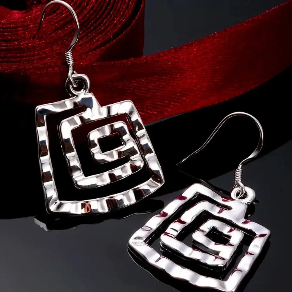 Gorgeous Sterling Silver Square Geometric Hanging Earrings - Picture 1 of 8